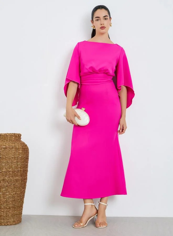 Styli Women Pink A-Line Maxi Dress with 3/4 Sleeves